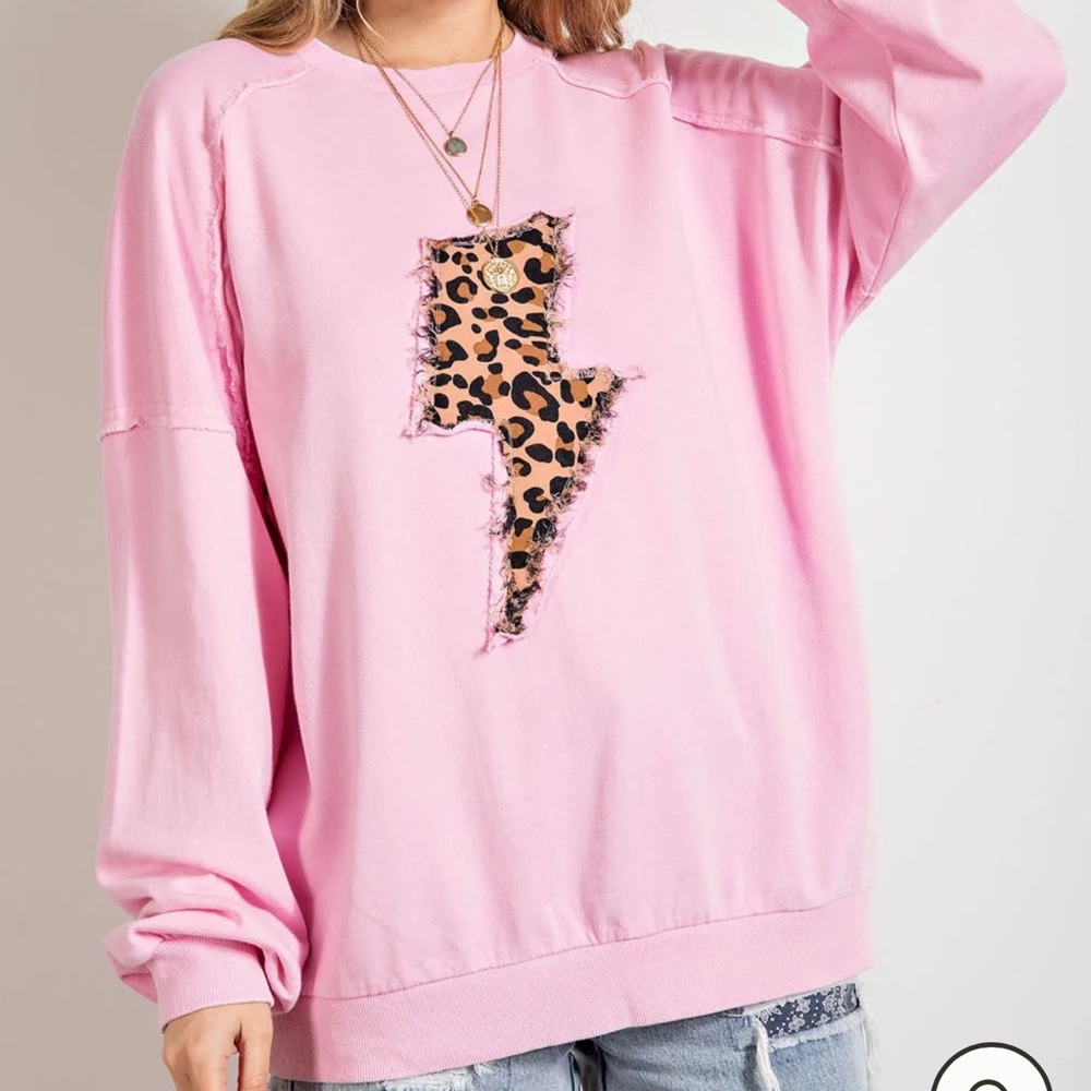 Pink Women's Leopard Lightning Bolt Pullover Sweatshirt
